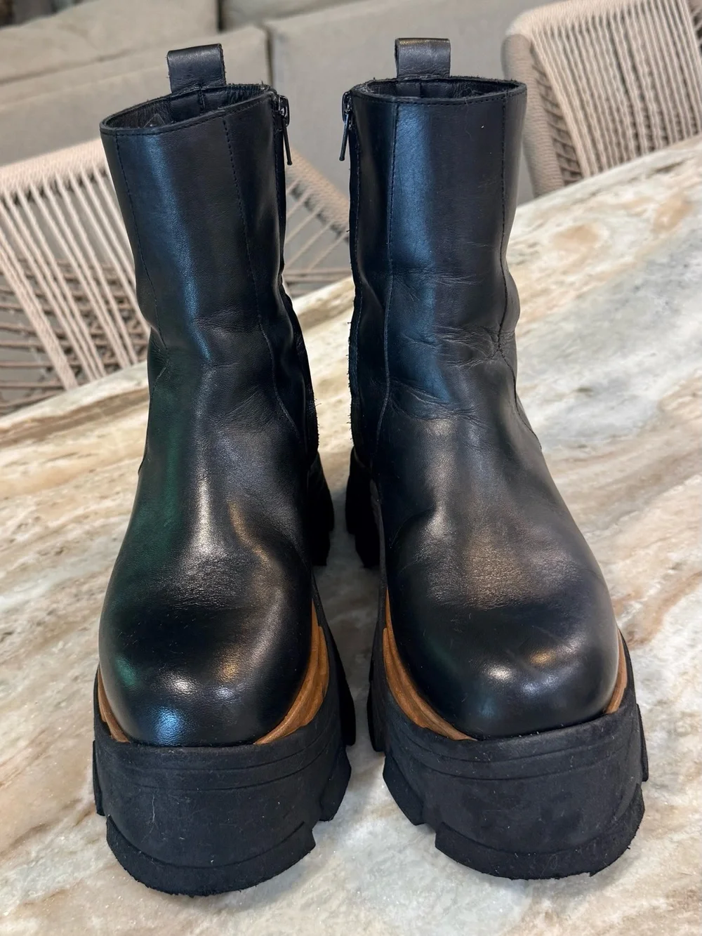 Women’s ALOHAS Sapphire Nutty black leather chunky ankle boots- Size 38